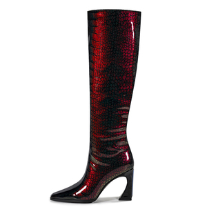 High Hook Heels Bright Gradient Patent Upper Long Boots Big Size 45 Pointed Toe <b>Shoes</b> Women's Side Zipper Knee High Booties - Product Image 2