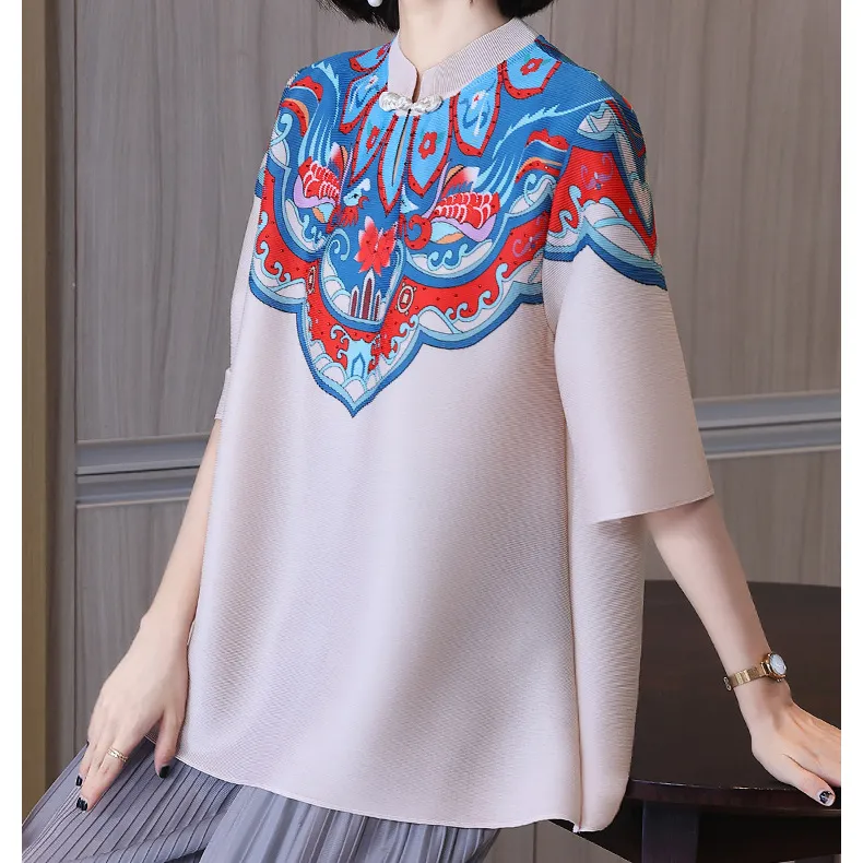Factory direct sales short sleeved pleated large readymade fashionable women tops saree blouses chiffon