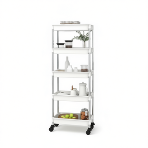 5 Tier White <b>Kitchen</b> Trolley 16.5x11.4x50.4 Inch Iron And Abs Material <b>Storage</b> Cart For <b>Kitchen</b> Use - Product Image 1