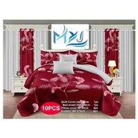 Lot de 10 draps de lit king size en microfibre bordeaux vintage imprimés en 3D, certifiés OEKO-TEX, avec cantonnières occultantes