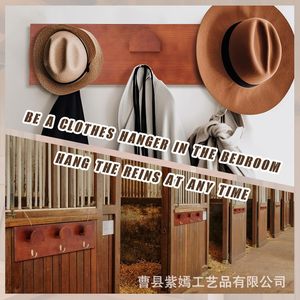 Wooden Saddle Rack <b>Wall</b> Mounted With <b>Hooks</b> For Reins And Hats Multifunctional Storage Organizer Rectangle Shape - Product Image 2