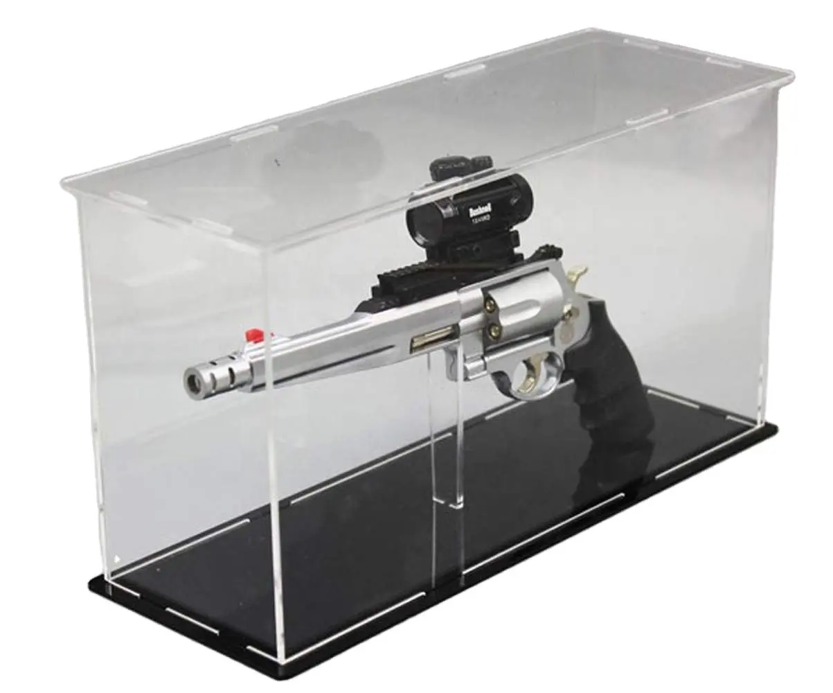 Fabricante transparente pequena caixa de exibição de arma acrílica, display transparente para arma de brinquedo
