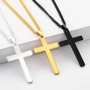 Bijoux de conception simple en acier inoxydable personnalisé trois couleurs religieux croix pendentif collier pour femmes chaîne en or collier bijoux