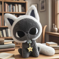 Peluche personnalisée super douce brodée Chat 30 cm, queue bicolore, anti-stress, faible MOQ, production de jouets en peluche mignons