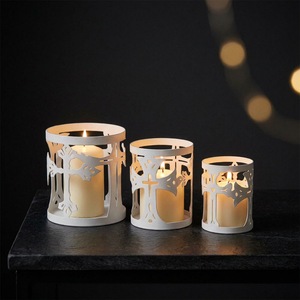 Porte-bougies votifs faits à la main, durables, avec motif en croix découpé, en métal blanc, 3 tailles, pour la décoration de Noël à la maison - Product Image 3