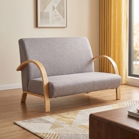 Canapé 2 places en tissu lin gris foncé sur mesure, fauteuil relax en bois courbé pour salon, style moderne, offre spéciale