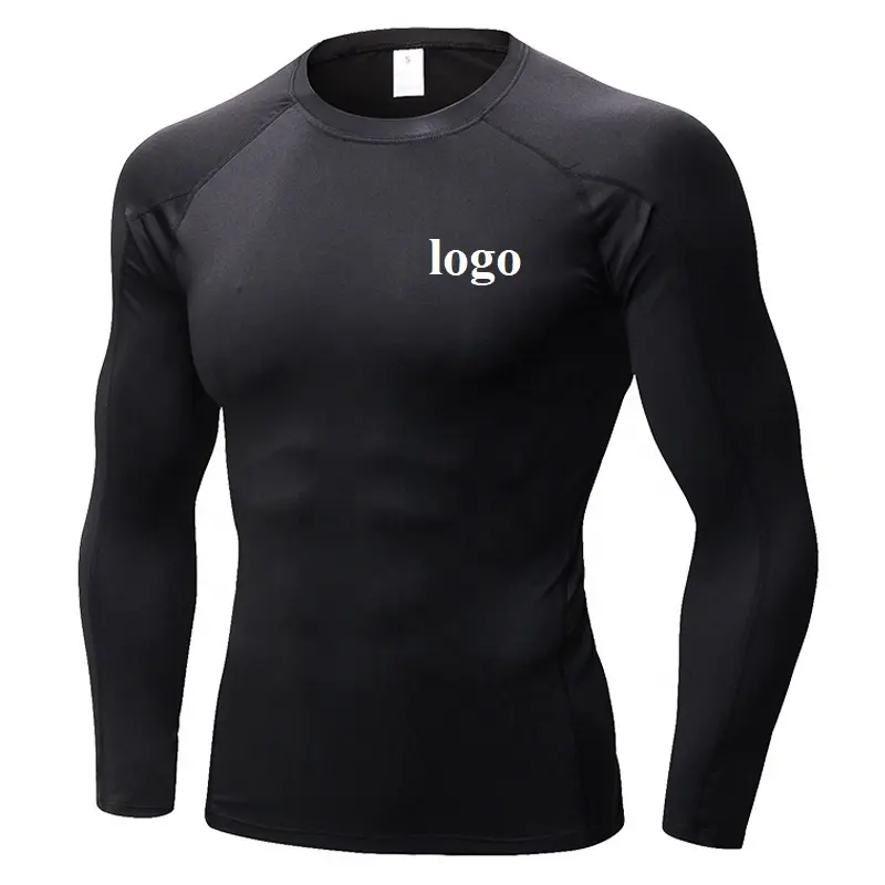 custom wholesale compression shirts base layer mens polyester workout shirt men fitness long sleeve compression shirt
