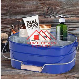 Caddy décoratif en métal recouvert de poudre bleue fini avec manche en fer et en bois Support utilitaire de cuisine Best-seller - Product Image 3
