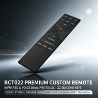 Télécommande vocale JCXK OEM ODM RCT022 à 22 touches, double protocole IR BLE, design entièrement en silicone pour TV et barre de son, piles 2AAA