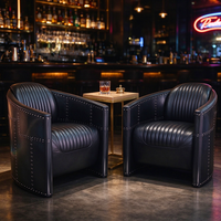 Fauteuil Aviateur Vintage en Cuir Noir avec Rivets, Chaise d'Appoint Industrielle Style Loft, Canapé Simple pour Bar, Hôtel, Salon