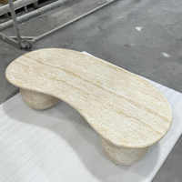 Table basse de luxe en pierre de travertin naturel de style européen, table basse de jardin extérieure, table basse de salon