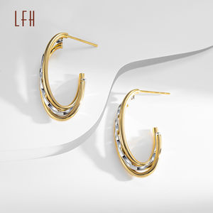 Vente en gros de boucles d'oreilles créoles épaisses simples en or pur 18 carats, boucles d'oreilles lisses en forme de C, bijoux en or 18 carats véritable - Product Image 5