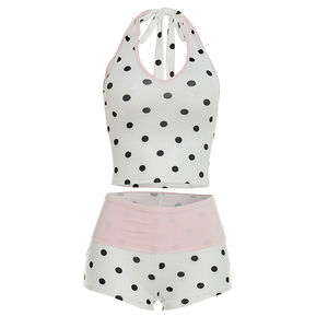 Viviblook Y26ST096 Ensemble d'été pour femme, style streetwear sexy, nouveau débardeur dos nu à pois avec blocs de couleur et short, ensemble deux pièces - Product Image 4