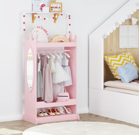 Armoire de rangement pour déguisements d'enfants avec dessus en forme de couronne et miroir, penderie ouverte, armoire pour enfants, pieds larges