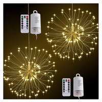 Guirlande lumineuse LED 120 fils de cuivre, effet feux d'artifice, IP65, rechargeable, pour Noël, 8 fonctions, télécommandée, effet crépitant, pour les fêtes
