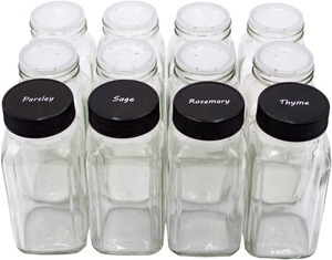 24Pcs Glass Spice Jars Black Plastic Lid Seasoning Jars Shaker Lids Glass Spice Jars