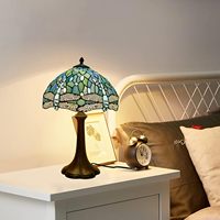 Lampe de table style libellule bleu marine en vitrail, lampe de chevet pour lecture, bureau, chambre et salon