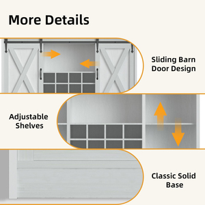Farmhouse Coffee Bar Cabinet with 3 Tier Storage Shelf, Station Sliding Barn Door and 12 Wine Racks - Product Image 3