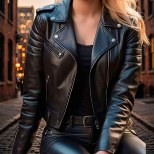 BS International Boys Girls Black Fashionable Calf Leather <b>Racer</b> <b>Jacket</b> Canvas Lining Waterproof Windproof Front Winter Picnics - Product Image 1