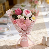 Bouquet de fleurs artificielles en laine crochetées à la main pour l'exportation - Roses, tulipes, marguerites, feuilles d'eucalyptus - Prêt à l'emploi pour mariage