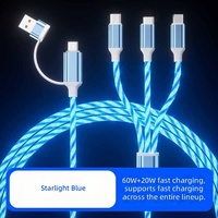 Kabel USB C Pengisian Cepat Portabel Dual-ke-Tiga dengan Konektor Micro USB Type-C 5 in 1 Desain Menyala untuk Ponsel Super Cepat
