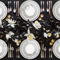 Set d'assiettes en porcelaine sophistiquées Motifs mouchetés d'argent exquis pour des arrangements de table de mariage gracieux