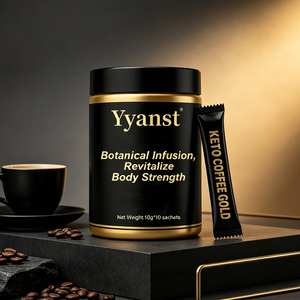 Café Keto Gold en Polvo Instantáneo, Infusión Botánica, Revitaliza la Energía Corporal, Bebida para el Bienestar, 10g*10 Sobres, Frasco Redondo Negro Dorado - Product Image 2