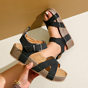 Women Summer New Cross Strap Roman Sandals Thick Sole Open Toe Beach Sandals Wholesale - Product Image 1