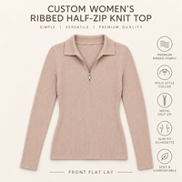 Haut en maille côtelée extensible à col rabattu et demi-zip pour femme, manches longues, coupe ajustée, idéal pour le printemps, le bureau et le quotidien