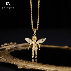 FP1202-Colgante de joyería de acero inoxidable, Oro Laminado, alas de Ángel de bebé, joyería fina chapada en Oro