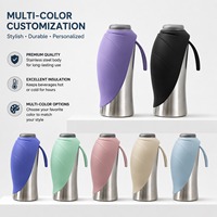 Distributeur d'eau pour animaux de compagnie en acier inoxydable pour l'extérieur avec couvercle en silicone naturel, bouteille d'eau de voyage pour chien personnalisée, OEM, pas de dropshipping