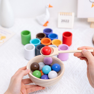 Juguete educativo Montessori de alta calidad, 12 <span class=keywords><strong>colores</strong></span>, Bola de arcoíris de <span class=keywords><strong>madera</strong></span> y Copa, clasificación de <span class=keywords><strong>colores</strong></span>, juguetes de cuentas a juego para niños - Product Image 5
