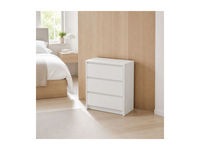 Table de toilette minimaliste et étroite en bois finition blanche avec 3 tiroirs à fermeture douce et ouverture par poussée, idéale pour appartement
