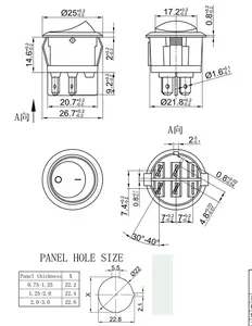 JEC Saklar Rocker Perahu 6A 250V, Sakelar Bulat RL3-5(X)-A-BB-3H