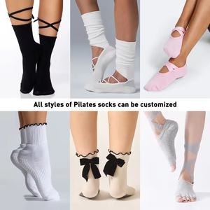 Calzini da Pilates in Cotone Rosa di Alta Qualità <span class=keywords><strong>con</strong></span> <span class=keywords><strong>Fiocco</strong></span>, Calzini Personalizzati Antiscivolo per Yoga e Danza <span class=keywords><strong>con</strong></span> Logo - Product Image 2