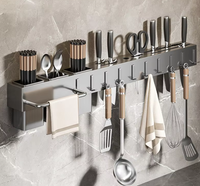 Étagères de cuisine en métal, organisateur mural multifonctionnel, support de rangement avec porte-couteaux et porte-cuillères, porte-baguettes de cuisine