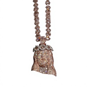 925 <b>Silver</b> Moissanite Jesus Face <b>Pendant</b> With Crystal Rhinestones Micro Insert Religious Charm <b>For</b> <b>Men</b> Fashion <b>Pendants</b> - Product Image 1