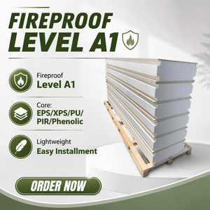 Mur isolant structurel écologique et ignifuge de 50 mm à 300 mm avec âme en MG04 MGO, EPS, XPS, PIR, PU ou phénolique, certifié CE, pour chambre froide et toiture - Product Image 1