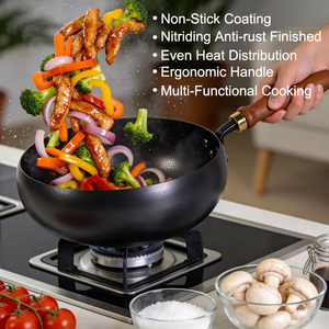 <span class=keywords><strong>Wok</strong></span> en <span class=keywords><strong>acier</strong></span> au <span class=keywords><strong>carbone</strong></span> en gros, forme ventrue, nitrué, antiadhésif, martelé, pour la restauration et la cuisine domestique - Product Image 3