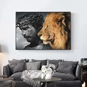 Toile abstraite de jésus Lion de Judah, affiches et impressions, grande tête de Lion, animaux, peintures sur le mur, images d'art nordique