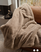 Couverture souple réversible en fausse fourrure de lapin pour canapé d'hiver