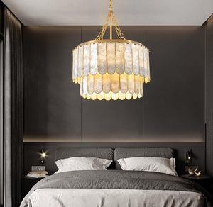 Faceted Gold Capiz <strong>Shell</strong> Chandelier for Dining Room Modern Pendant Lighting for Wedding Decorative Gold Pendant <strong>Light</strong> - Product Image 4