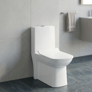 WC monobloc en céramique abordable, à poser au sol, carré, à chasse directe, pour usage commercial - Product Image 5