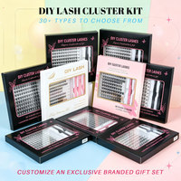 Kit de cils individuels en grappe DIY 0,07 mm courbure D, longueur 9-16 mm, 14 rangées, épais et volumineux, marque privée, vente en gros