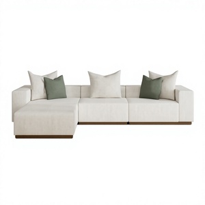 Modern L-Shape Fabric Sectional <b>Sofa</b> <b>Set</b> 3 Seater with Washable <b>Cushion</b> Back and Wooden Legs for Living Room Minimalist Design - Product Image 5