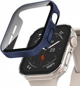 Protetor de borda para relógio de apple, venda quente, atualizado, dura, para apple watch, case 9h, vidro temperado, capa para iwatch 5, 6, 7, 41mm, 45mm