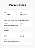 Joyroom OEM ODM Pd 20w 3a Charge rapide 1.2m Usb A à Type-c Données de téléphone Câble chargeur Usb C