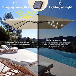 Parasol de jardin carré 9x9 pieds à énergie solaire avec éclairage LED, 8 baleines, manivelle inclinable, port USB et revêtement PA - Product Image 5