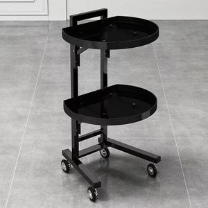 Black 2 Tier Height Adjustable Salon <b>Trolley</b> Silent Rolling Wheels Barber <b>Tool</b> Storage Cart For Hair Nail Beauty Salon SPA Use - Product Image 1