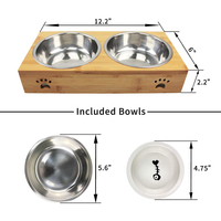 Mangeoire surélevée en bambou pour chiens et chats, support réglable pour gamelles avec 2 bols en acier inoxydable, design ergonomique